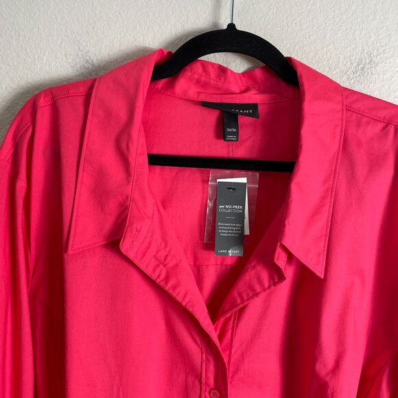NEW Lane Bryant Womens Plus 34/36 No Peek Button Up Shirt Pink Blouse Top - Picture 8 of 12